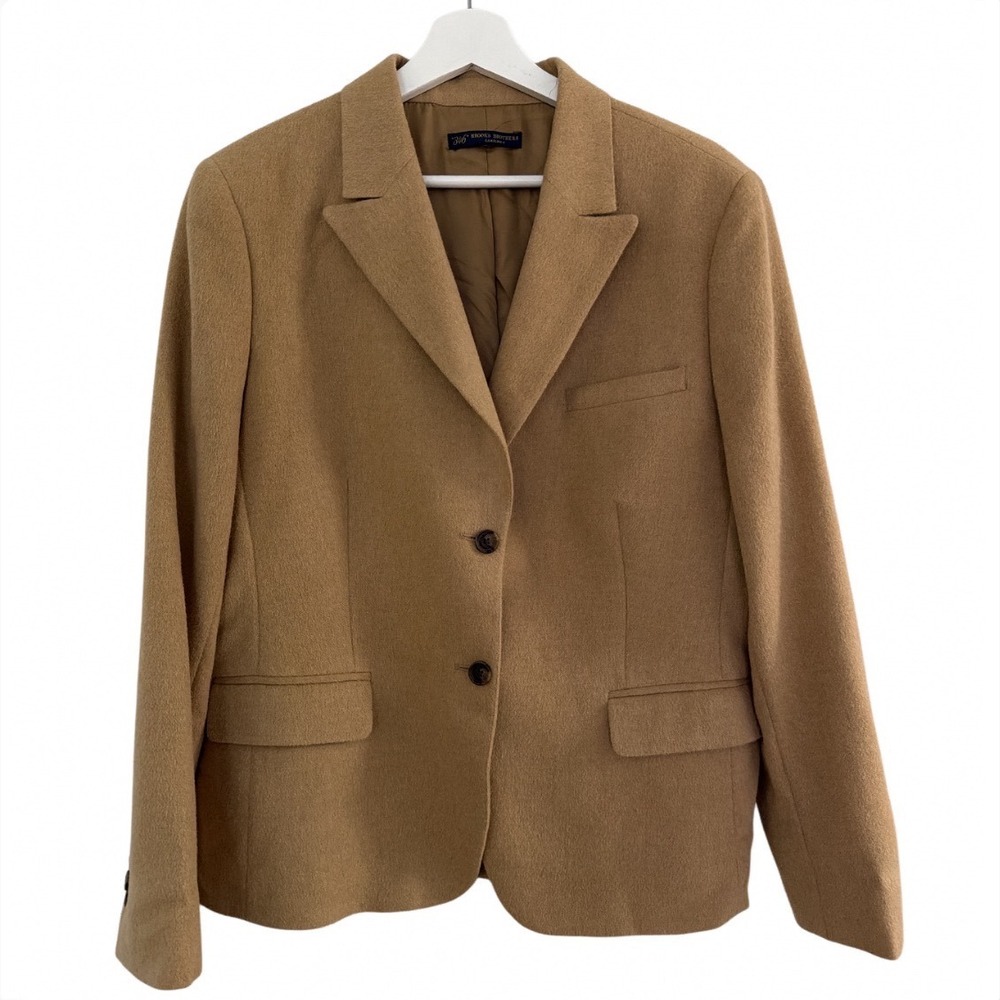 Brooks Brothers 346 Camel Hair Blazer Tan 2-Button Sport Coat Mens 16 US Lined